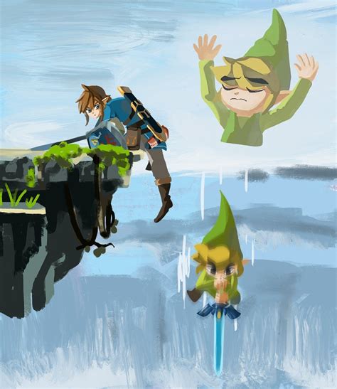 Legend Of Zelda Game Crossover Art Botw Link Toon Link Super