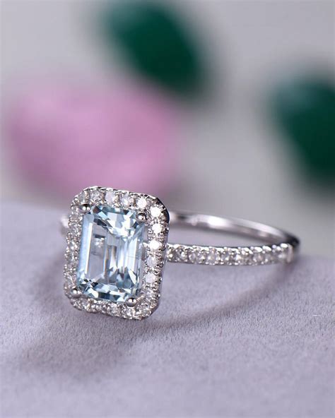Aquamarine Engagement Ring Emerald Cut 925 Sterling Silver 14k Etsy