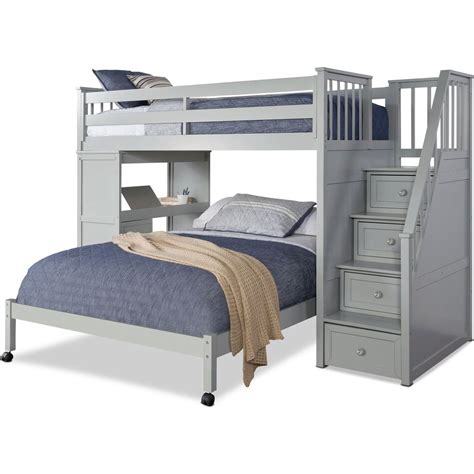 flynn twin over full loft bed with storage stairs and desk gray american signature furniture