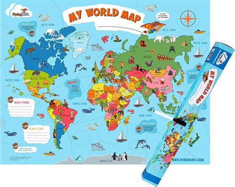Flyingkids World Map Poster For Kids Educational Interactive