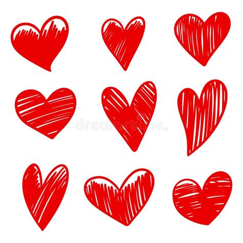 Set Of Doodle Hearts Isolated On White Background Hand Drawn Of Icon