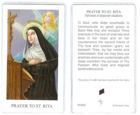St Rita Relic Prayer Card Prayer To St Rita Prayer Cards Prayers