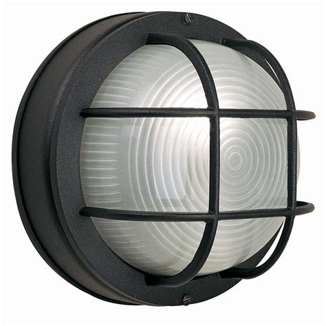Hampton Bay 8 Inch Incandescent Black Round Bulkhead Outdoor Wall Light With Frosted Ribbe