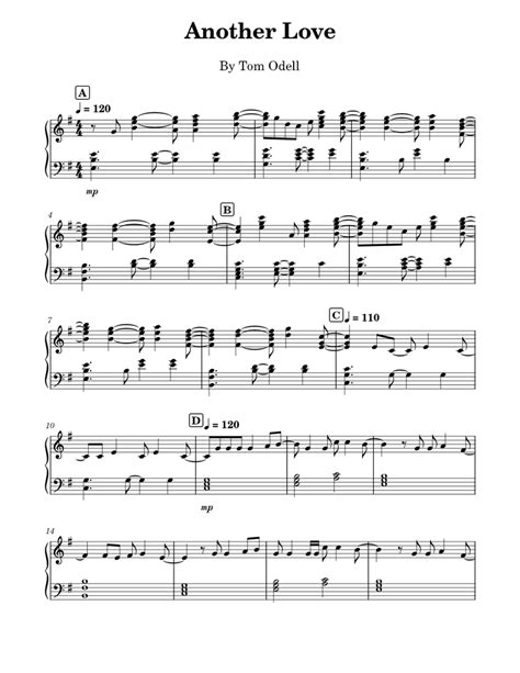 Another Love Tom Odell Professional Sheet Music For Piano Download