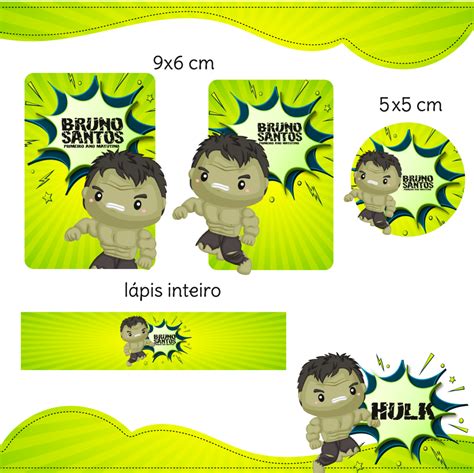 Arquivo Digital Etiqueta Escolar Hulk Elo7 Produtos Especiais