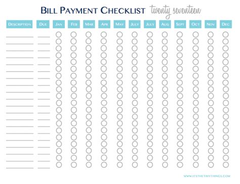 Bill Payment Checklist Printable Editable