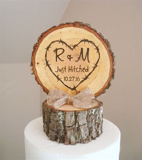 Rustic Wood Wedding Cake Topper Just Hitched Cake Topper
