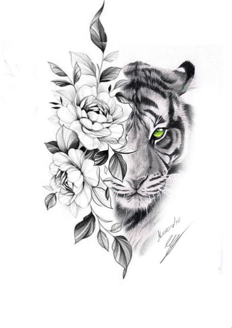 Tigre Com Flores Em 2021 Desenho De Tatuagem De Tigre Tatuagem De