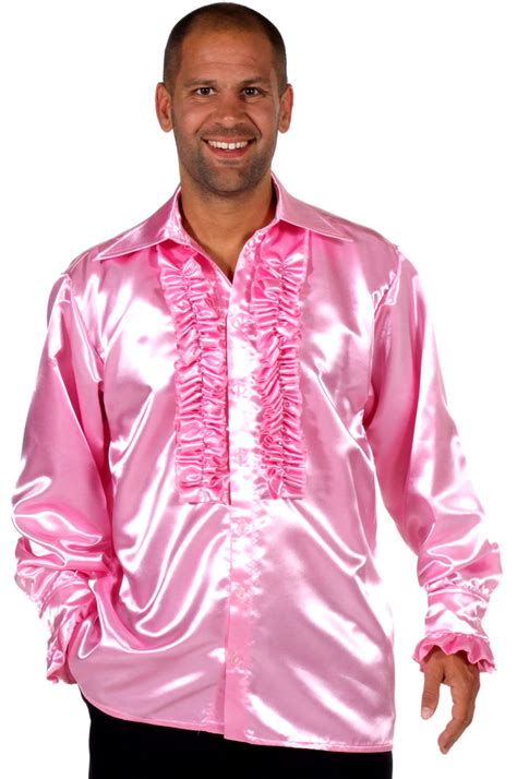 70s Mens Satin Shirt Pink 205201 3 Fancy Dress Ball