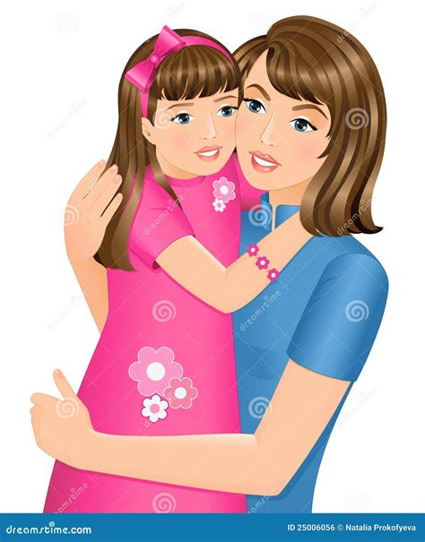 Daughter Hugging Her Mother Vector Illustration