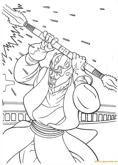 I have already made a darth maul coloring page, but he was wearing a hood and you couldn't see his trademark horns. Darth Maul With A Laser Sword Coloring Pages - Cartoons ...