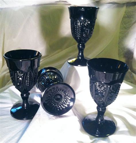 Items Similar To Vintage Black Glass Goblets Monarch Tiara Exclusive Set Of 4 Collectable