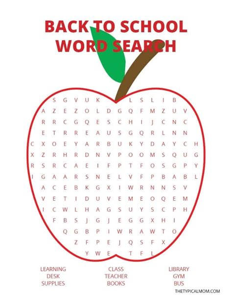 Free Printable Back To School Word Search