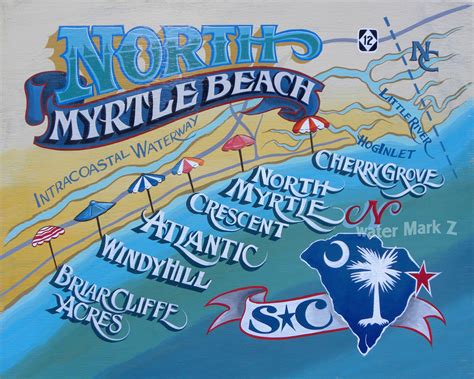 North Myrtle Beach Map Style Poster Decor Vintage Style South Carolina Beach EBay