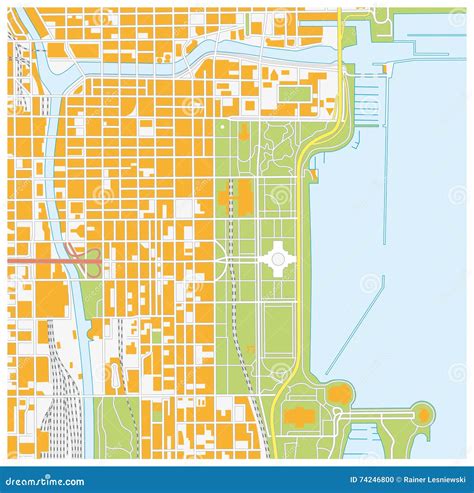 Street Map Of Downtown Chicago Illinois Stock Illustration