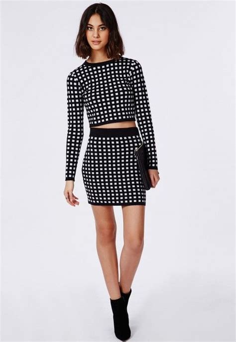 Grid Knitted Cropped Sweater Monochrome Knitwear Missguided Knit Outfit Knitwear Women