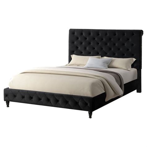 Best Master Furniture Ashley Tufted Velvet Fabric Queen Platform Bed In