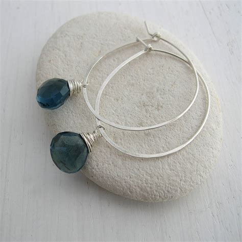 Blue Gemstone Hoop Earrings By Sarah Hickey