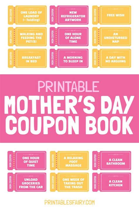 Printable Mothers Day Coupons Mothers Day Coupons Diy Ts For Mom Coupon Book