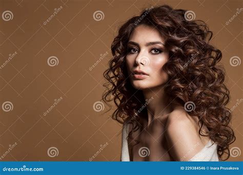 Curly Hair Woman Beauty Hairstyle Girl Over Dark Brown Background