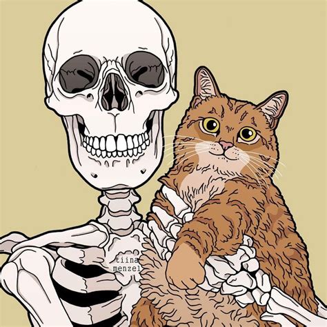 💘 Orangecat 🐱🧡 Skulldrawing Skeleton Cat Art Cute
