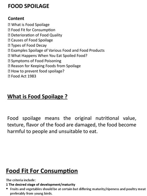Food Spoilage Notes Pdf Food Preservation Decomposition