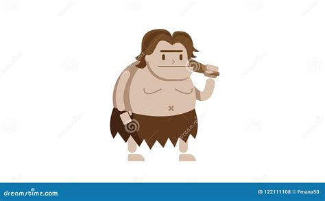 Caveman With A Cudgel Stone Age Character Colorful Vector