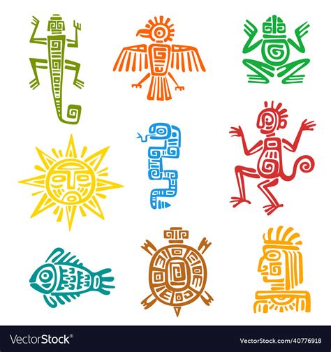 Mayan Aztec Totems Animal And Bird Symbols Vector Image