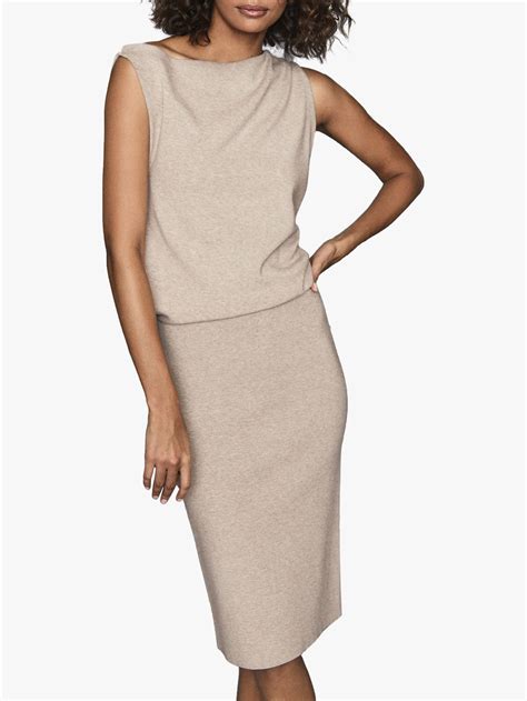 Reiss Claudine Draped Knitted Dress Neutral At John Lewis And Partners