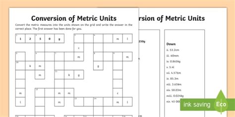 Uks2 Unit Conversion Worksheet Answers Crossword Puzzle