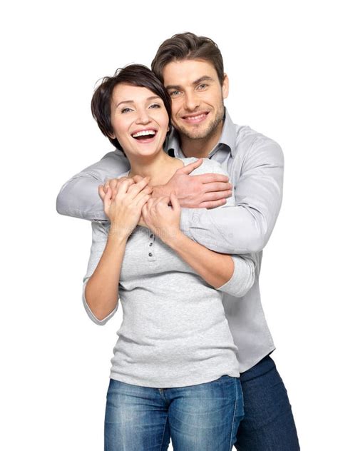 Full Portrait Of Happy Couple Isolated On White Stock Image Image Of