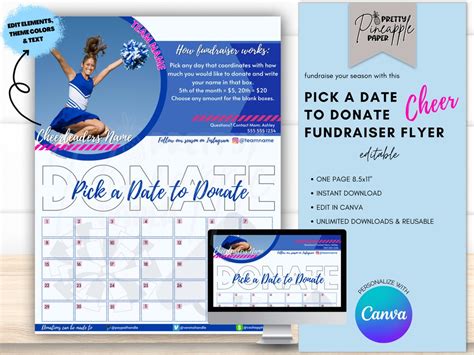 Editable Cheer Calendar Fundraiser Template Pick A Date To Donate