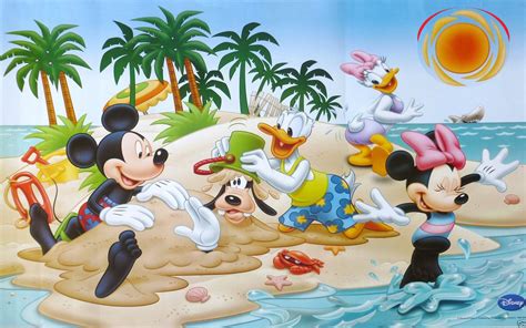 Minnie Mouse Mickey Donald Duck Daisy Goofy At The Beach Clipart