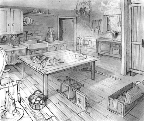 Layout Two Points Perspective Old Kitchen By Mariaaurorarodriguez