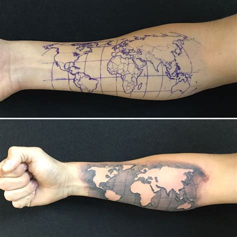 Famous World Map Tattoo Arm Ideas World Map With Major Countries