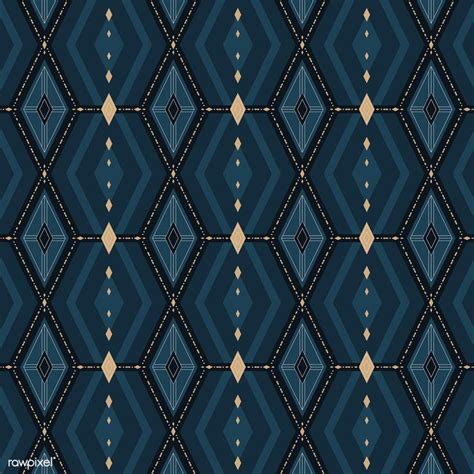 Seamless Navy Blue Geometric Patterned Wallpaper Vector Premium Image