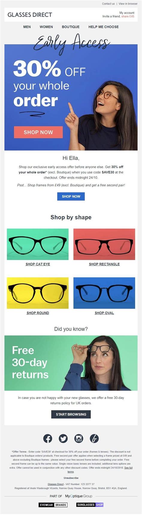 Personalized Email With Discount Code From Glasses Direct