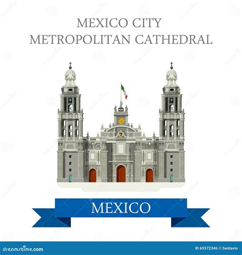 Mexico City Metropolitan Cathedral Vector Flat Attraction Stock Vector