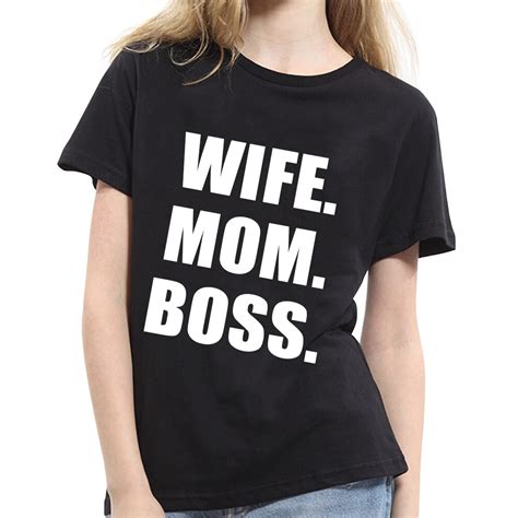 2017 Simple Lady Wife Mom Boss Words Print Tee Shirt Summer Short