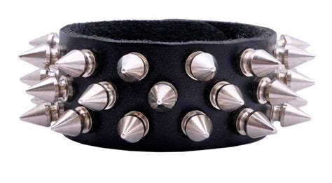 Leather Wristband With Three Offset Rows Of Spikes