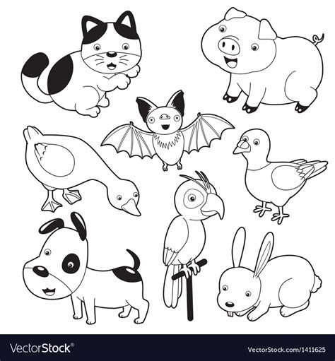 Cute Animals Black And White Set Royalty Free Vector Image