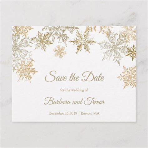 Gold Snowflakes Elegant Winter Save the Date Announcement Postcard