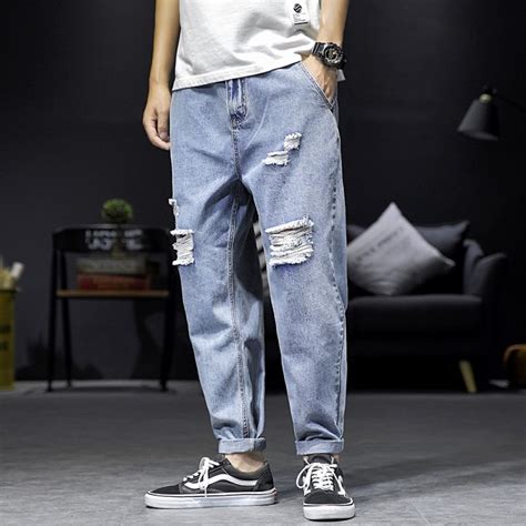 New Jeans Men Original Loose Ripped Jeans For Men Streetwear Hole Denim