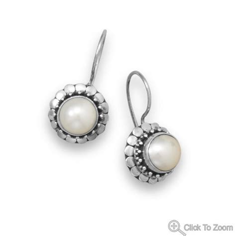 Handmade Cultured Freshwater Pearl Earrings With Dot Edge