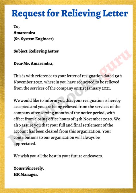 Free Relieving Letter Format Samples How To Write A Relieving Letter