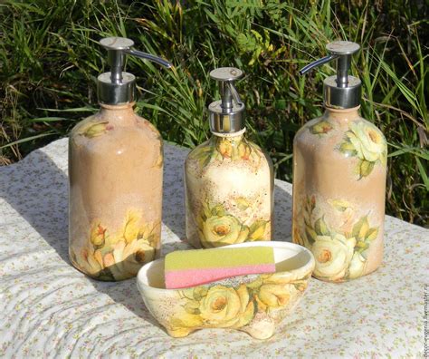 Kitchen toggle kitchen sub menu. Decoupage, Set 4pcs, Set for kitchen, Glass soap dispenser,Tea Rose - купить на Ярмарке Мастеров ...