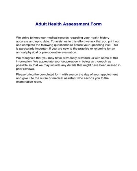 Health Assessment Form Fillable Printable Pdf Forms Handypdf