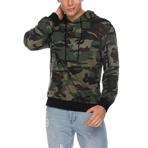 Mens Camo Pullover Hoodie Camouflage Hooded Sweatshirts With Zipper