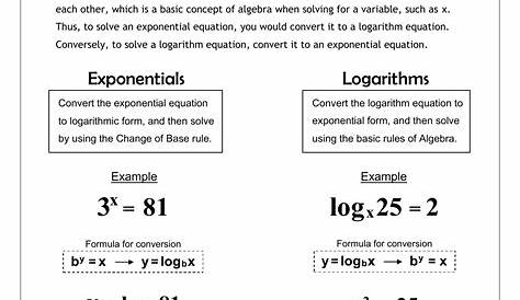 solving exponential and logarithmic equations worksheet with answers