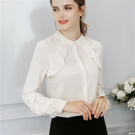 Elegant Ruffles Long Sleeve Office Blouse Shirts Women Chiffon 2019